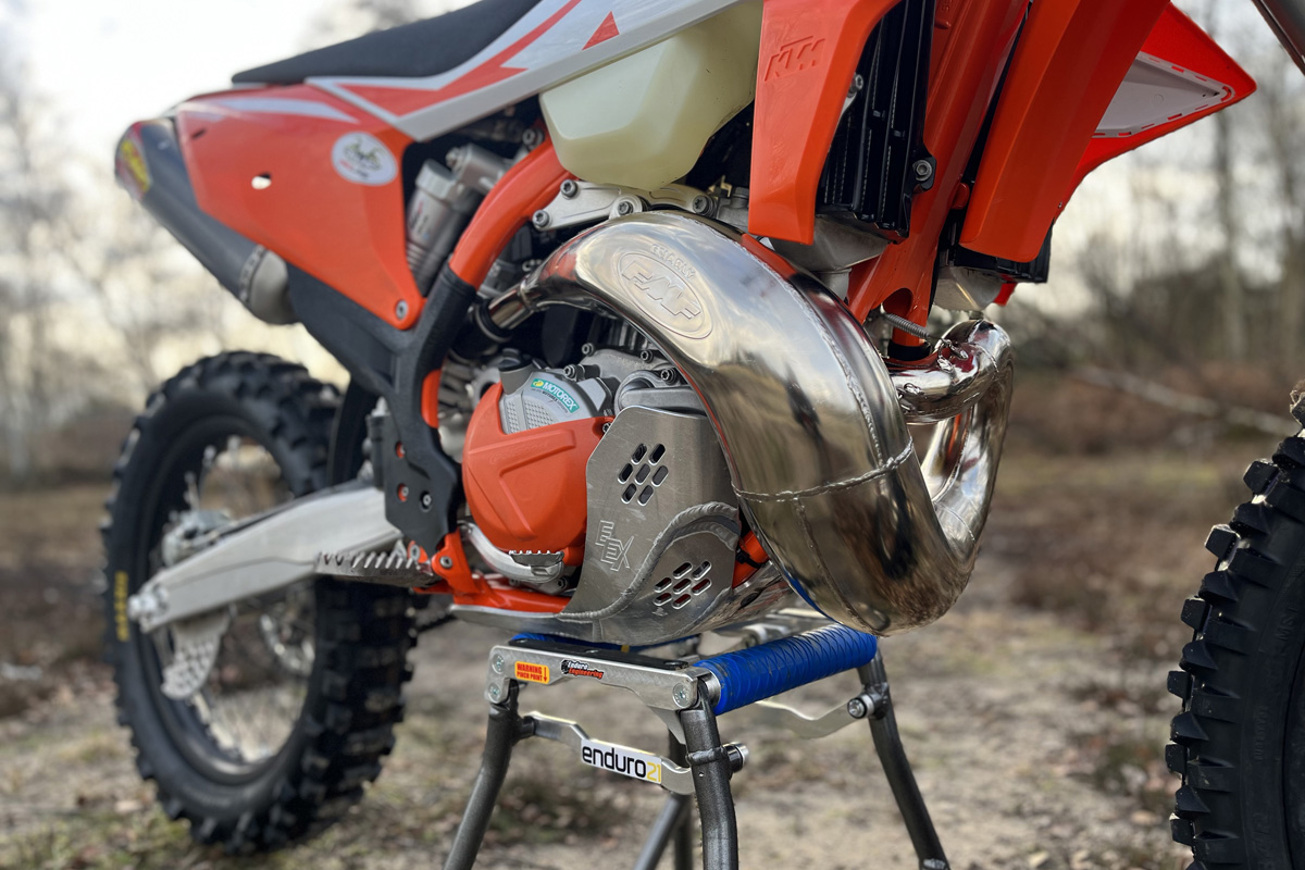 Quick look: FMF Gnarly Flat Zone two-stroke pipe – more leg and crash clearance for enduro